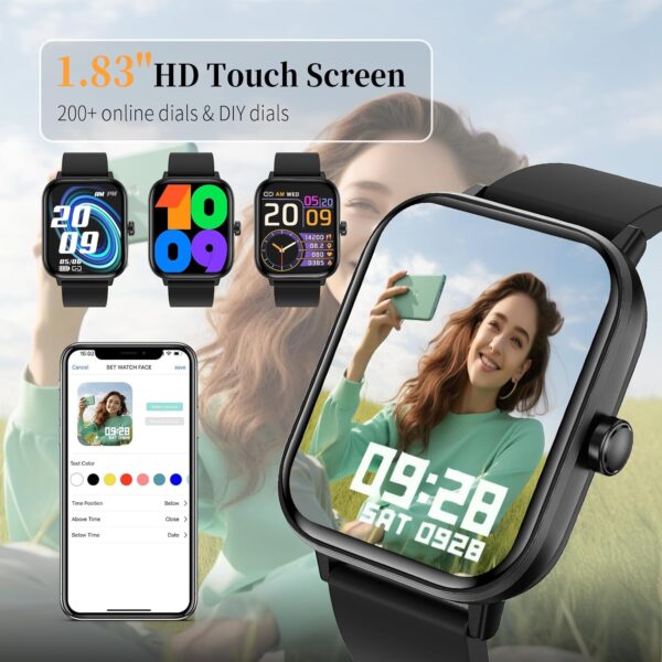 Smart Watch for Men Women (Answer/Make Calls), 1.83" Smartwatch with Heart Rate SpO2 Sleep Monitor, IP67 Waterproof, Fitness Activity Tracker, Smartwatches for iOS & Android Phones - Image 3
