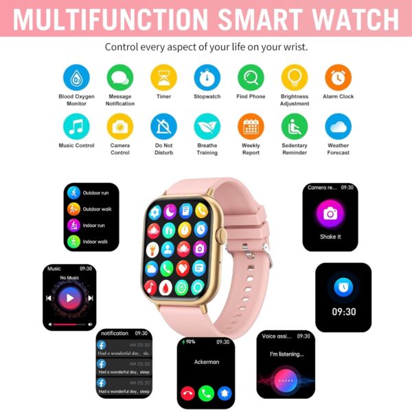 Smart Watches for Men Women (Answer/Make Call), 2.01" HD Screen Fitness Tracker Watch with Blood Pressure/Heart Rate/Sleep Monitor, Smart Watch for Android iOS Phones, IP67 Waterproof Sport Watch - Image 6