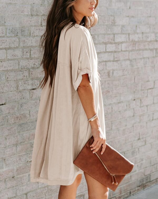 Minclouse Women's Babydoll Short Sleeve Tunic Dress V Neck Cute Casual Loose Dresses - Image 2