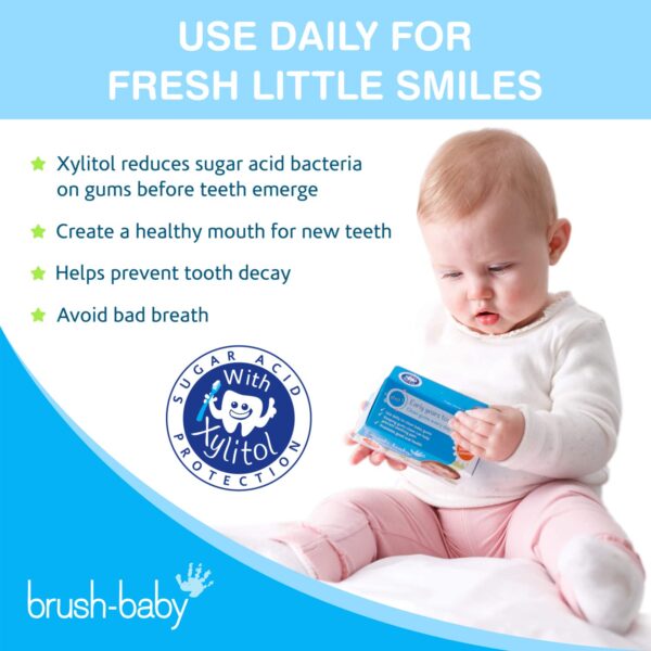 Brush Baby Teething Relief Dental Wipes for Ages 0-Toddler - Naturally Eliminate Teething Pain, Prevent Tooth Decay and Sour Milk Breath - 28 Finger Wipes (2-Pack) - Image 7