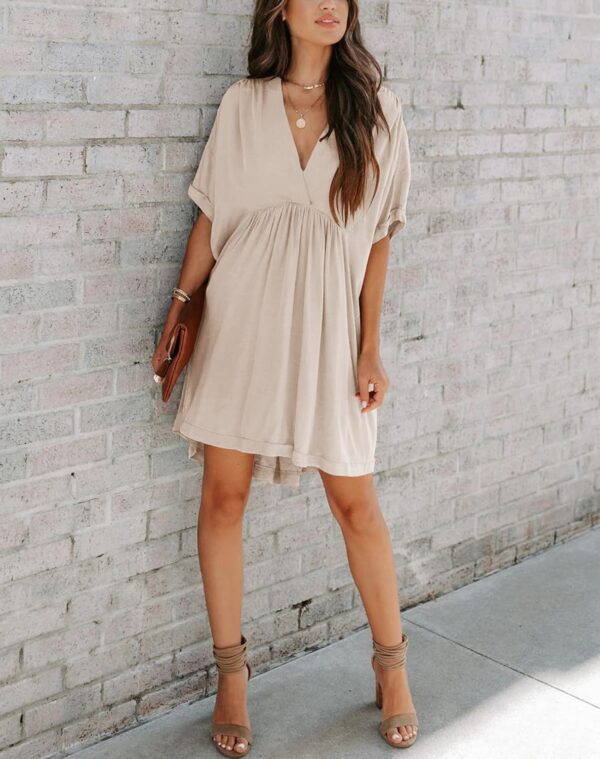 Minclouse Women's Babydoll Short Sleeve Tunic Dress V Neck Cute Casual Loose Dresses - Image 3