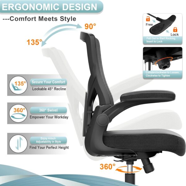 Office Chair, High Back Desk Chair Adjustable Height and Ergonomic Design Home Office Computer Chair Executive Lumbar Support Padded Flip-up Armrest Swivel Task Chair - Image 5
