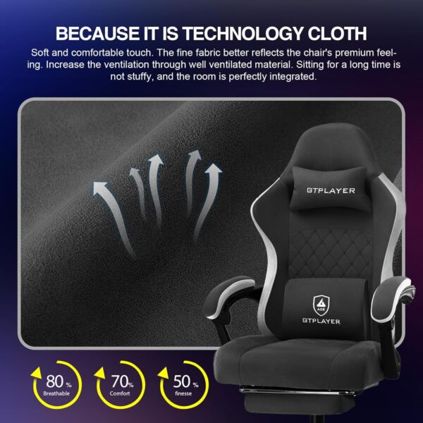 GTPLAYER Gaming Chair, Computer Office Chair with Pocket Spring Cushion, Linkage Armrests and Footrest, High Back Ergonomic Computer Chair with Lumbar Support Task Chair with Footrest - Image 6