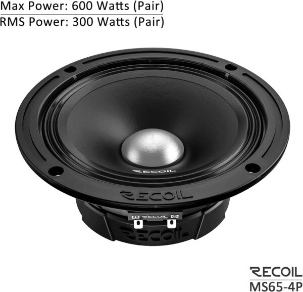 RECOIL MS65-4P 6.5-Inch Midrange Pro Audio Car Speakers, 600 Watts Max, 300 Watts RMS, 4Ohm, 1.5-Inch High Temperature Kapton Voice Coil, Premium Quality Car Audio Door Speakers (Pair) - Image 2