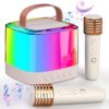 Mini Karaoke Machine for Kids Adults, Portable Bluetooth Speaker with 2 Wireless Mics & LED Lights, Holiday Birthday Gifts Toys for Girls/Boys Ages 3, 4, 5, 6, 7, 8, 9, 10, 11, 12+, Beige