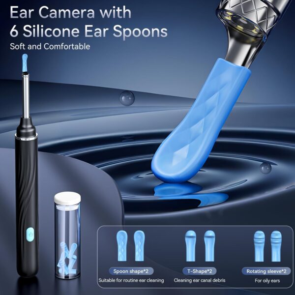Ear Wax Removal Tool Camera, Ear Cleaner with Camera, 1080P HD Ear Camera and 6 LED Light, Ear Wax Removal Kit with 6 Ear Pick, 6 Pcs Ear Set, Ear Camera Wax Removal for iOS & Android, Black - Image 5