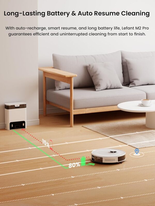 Lefant LiDAR Robot Vacuum and Mop, 45-Day Self-Emptying, 190° PSD Obstacle Avoidance, Customized Cleaning, Multi-Floor Mapping, 5500Pa Strong Suction, 140 Min Runtime, WiFi/App/Alexa, M2 Pro - Image 8