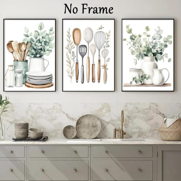 Modern Country Kitchen Wall Art Eucalyptus Leaves Print Minimalist Aesthetic Botanical Poster Sage Green Kitchen Wall Art Watercolor Botanical Plant Prints Boho Farmhouse Pictures 16x24inx3 No Frame - Image 6