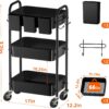 Simple Trending 3 Tier Metal Cart on Wheels, Heavy Duty Rolling Storage Cart with 3 Box and Hooks for Kitchen to Organize Books Snacks Tools, Black - Image 7