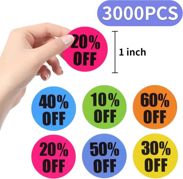 3000 PCS Percent Off Stickers,Discount Stickers 10 to 60 Percent Off Clearance Sticker,Circle Pricemarker Label,Multicolored Percent Off Adhesive Labels for Retail Store Clearance,1Inch 6 Rolls - Image 2