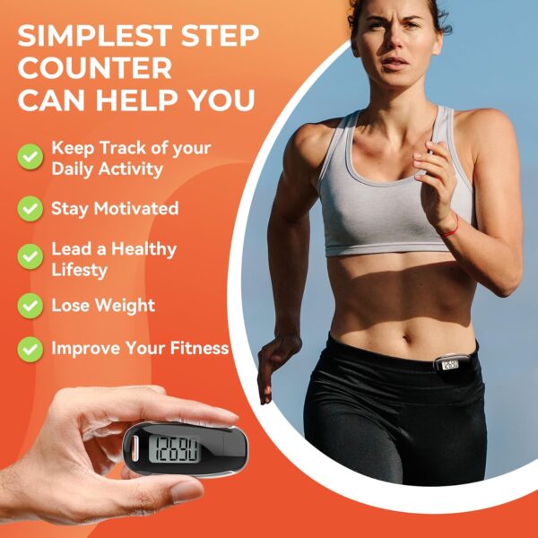3D Pedometer for Walking, Simple Walking Step Counter with Removable Clip and Strap, USB Rechargeable Step Tracker with Backlight, Accurate Step Counter for Men Women Kids Seniors - Image 4