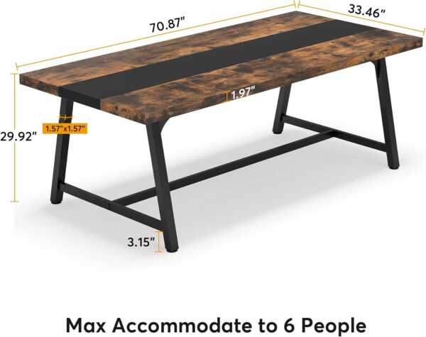 Tribesigns 6FT Rectangle Conference Table, 70.87L x 33.46W x 29.92H Inches Meeting Table for Conference Room, Wood Office Executive Desk with Strong Metal Frame for 6 People, Brown - Image 2