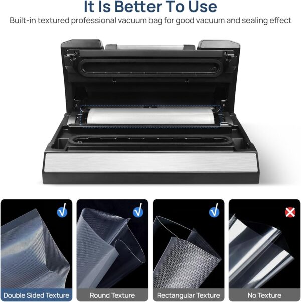 Liquid Vacuum Sealer Machine, 90Kpa Vacuum Sealer Machine Preservation Dry/Moist/Liquid Modes, LED Indicator Light, Handle Locked Design, Built-in Cutter and Bag Storage, Removable Drip Tray - Image 9