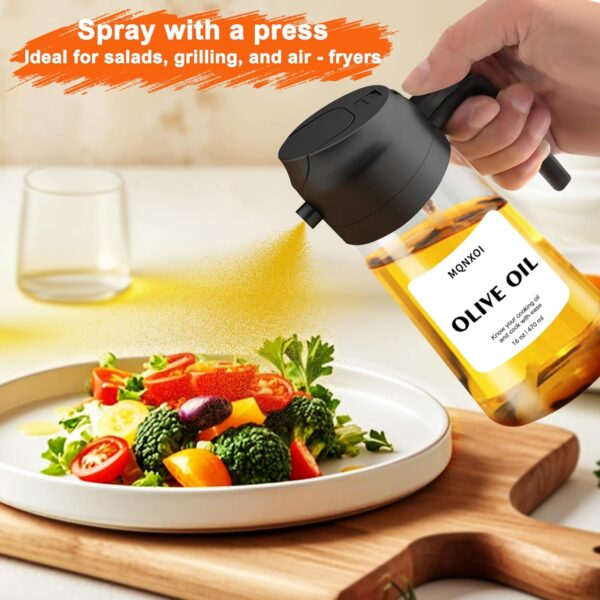 2 in 1 Glass Oil Sprayer & Dispenser,16oz/470ml Olive Cooking, Air Fryer, and Salad, for Kitchen Gadgets and Air Fryer Accessories, w/Stickers (Black) - Image 6