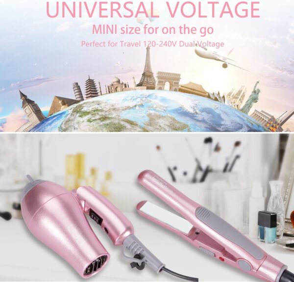 DAN Technology Flat Iron Blow Dryer Set, Small Flat Irons with Travel case, Concentrator Nozzle & EU Plug Adapter, Dual Voltage & Folding Handle, Pro Hair Dryer Set… - Image 3