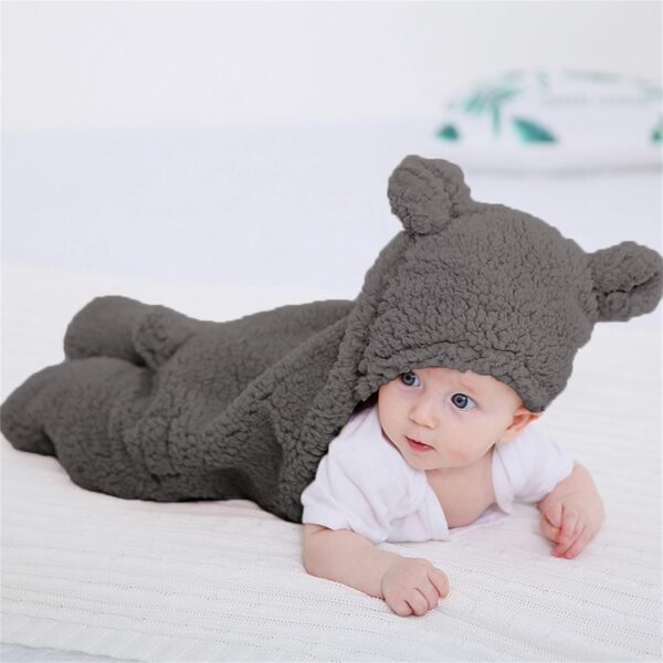 XMWEALTHY Cute Baby Items Newborn Plush Nursery Swaddle Blankets Soft Infant Girls Clothes Dark Grey - Image 2