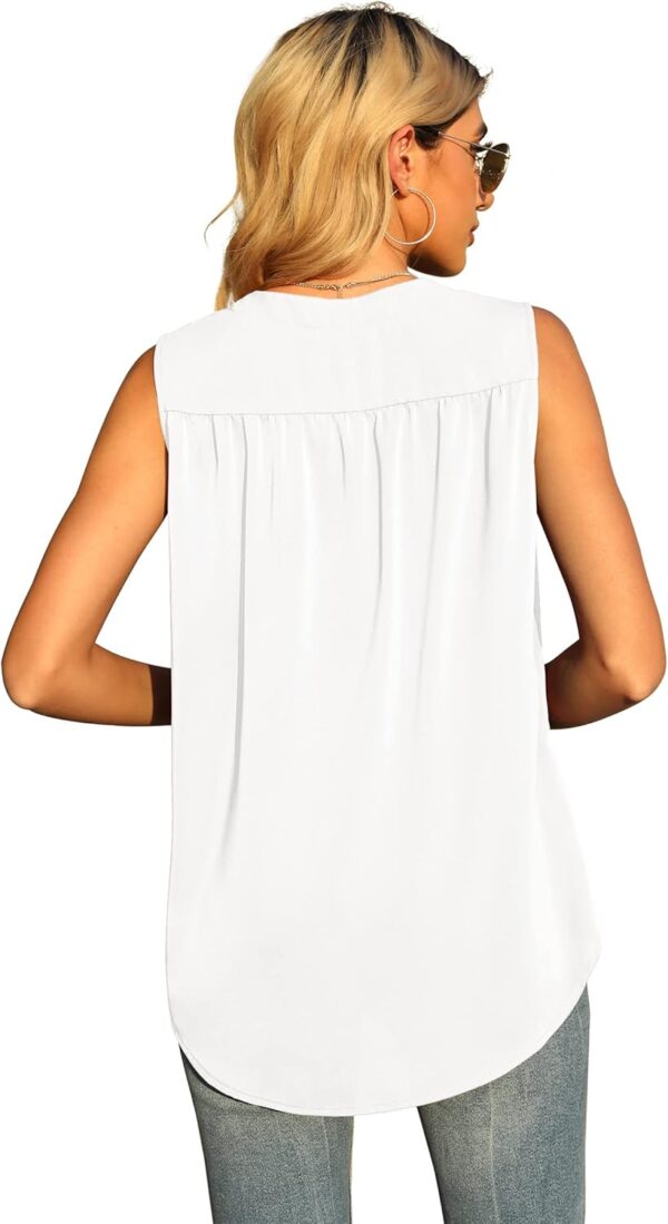 QUEZHU Women's Summer Sleeveless Chiffon Tank Tops Blouse Loose Casual V Neck Blouses Shirt - Image 4