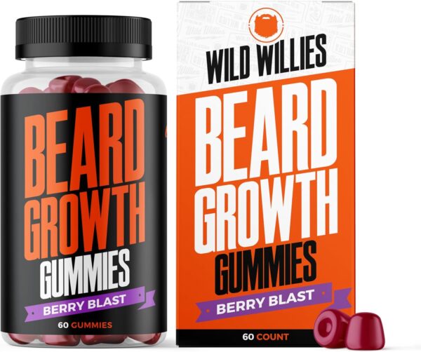 Wild Willies Beard Growth Gummies Supplement for Men - with Biotin & 19 Vitamins for Stronger, Thicker Facial Hair - 60 Gummies