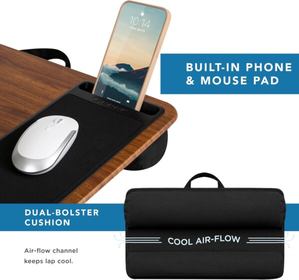 LAPGEAR Home Office Lap Desk with Device Ledge, Mouse Pad, and Phone Holder - Espresso Woodgrain - Fits up to 15.6 Inch Laptops - Style No. 91575 - Image 4