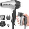 Travel Hair Dryer Blow Dryer with Diffuser, Portable Small Dual Voltage Compact Hairdryer, EU Plug, 1875W Powerful Fast Dry, Folding Handle, Diffuser Hair Dryer Silvery