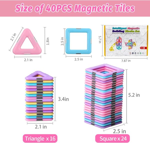 Magnetic Tiles Toys for 3 4 5 6 7 8+ Year Old Boys Girls Upgrade Macaron Castle Blocks Building Set for Toddlers STEM Creativity/Educational Toys for Kids Age 3-6 Christmas Birthday Gifts - Image 6