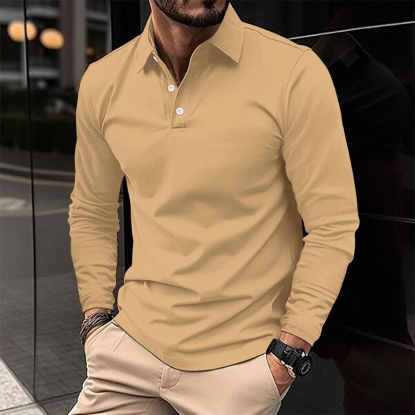 HUCHPI Mens Long Sleeves Shirts Fashion Polo Tee Shirts Slim Fit Golf Polo Shirts Mens Casual Workwear Office Tops - Image 4