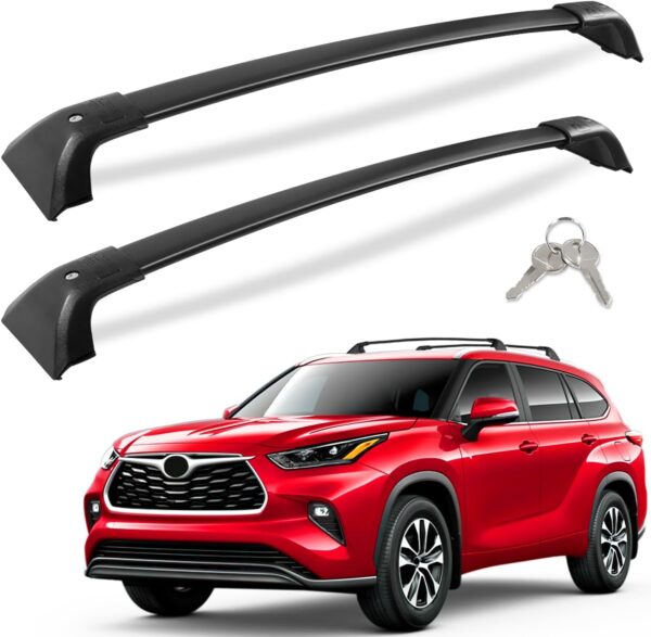 Lockable 260lbs Cross Bars Roof Racks Fit for Toyota Highlander 2020 2021 2022 2023 2024 2025 XLE Limited Platinum Hybrid, Heavy Duty Aluminum Rail Crossbar Anti-Theft Metal Matte Luggage