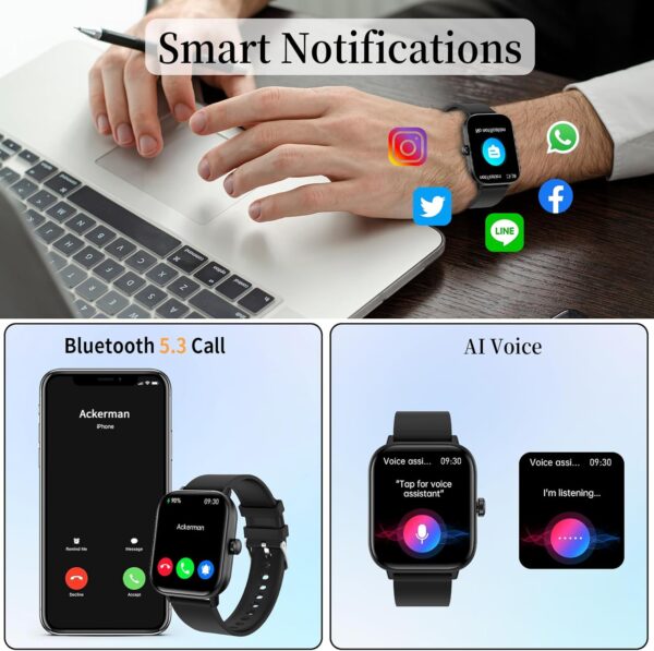 Smart Watch for Men Women (Answer/Make Calls), 1.83" Smartwatch with Heart Rate SpO2 Sleep Monitor, IP67 Waterproof, Fitness Activity Tracker, Smartwatches for iOS & Android Phones - Image 2