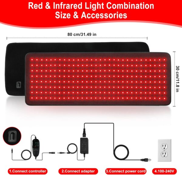 Red Light Therapy Pad Wearable 660nm & 850nm Infrared Light Therapy Mat Devices 31.5" x 11.8" Large Wrap Belt for Body Back Shoulders Waist Joint Muscle Pain Relief - Image 5
