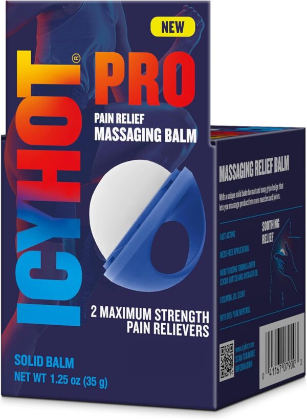 Icy Hot PRO Pain Relief Massaging Balm with Easy-Grip Applicator for Muscles & Joints, Fast-Acting, Moisturizing Formula with Maximum-Strength Menthol & Camphor, 1.25 Oz.