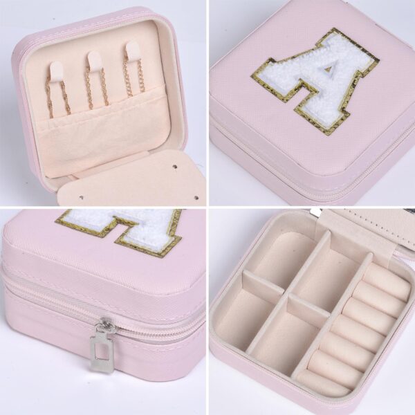 Pink Travel Jewelry Case | Birthday & Mother's Day Gift for Women - Personalized Trending Jewelry Box With D Initial - Image 3