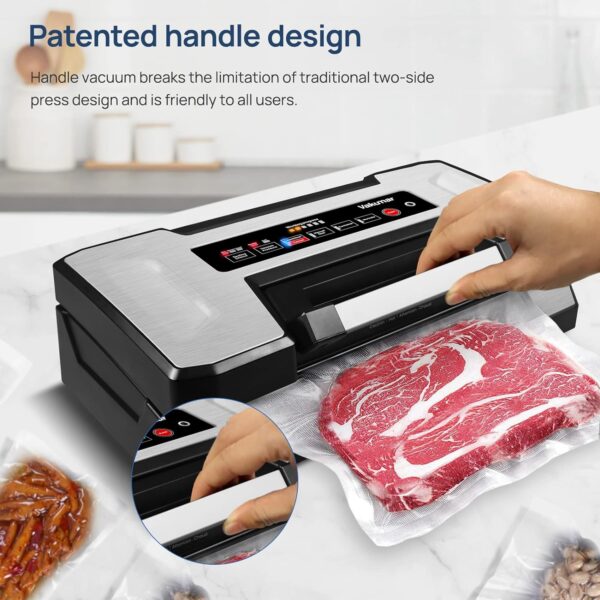 Liquid Vacuum Sealer Machine, 90Kpa Vacuum Sealer Machine Preservation Dry/Moist/Liquid Modes, LED Indicator Light, Handle Locked Design, Built-in Cutter and Bag Storage, Removable Drip Tray - Image 4