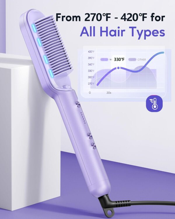 Wavytalk Hair Straightener Brush, Sleek Sweep Ionic Straightening Brush with 6 Temperature Adjust, Anti-Scald Ceramic Straightening Comb Fast Heating for Home Salon, Dual Voltage, Purple. - Image 5