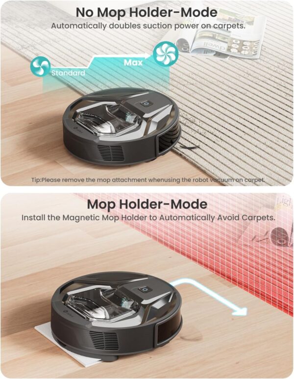 Lefant M320 Robot Vacuum Cleaner, Carpet Detection, 6,000 Pa Suction, Low Noise, 800ml Visible Dustbin, 210 Mins Runtime, Self-Charging, Works with Alexa, Ideal for Hard Floor, Pet Hair, Black - Image 4