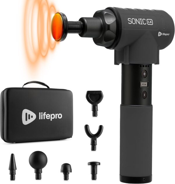 LifePro Sonic LX Professional Massage Gun - Percussion Massager with Heat, 9 Speeds and 10 Attachments for Neck, Back, and Deep Tissue Muscle Massage for Athletes