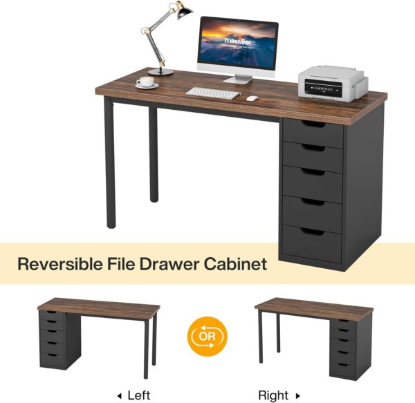 Tribesigns Computer Desk with 5 Drawers, 47 inches Rustic Brown Home Office Desk with Storage, Modern Simple Laptop Desk Study Writing Table for Small Spaces (1, Brown+Black) - Image 7