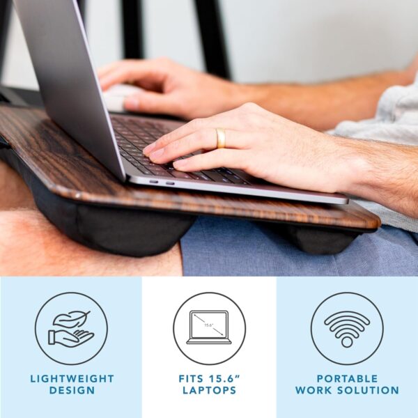 LAPGEAR Home Office Lap Desk with Device Ledge, Mouse Pad, and Phone Holder - Espresso Woodgrain - Fits up to 15.6 Inch Laptops - Style No. 91575 - Image 2