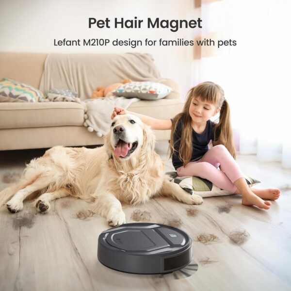 Lefant M210 Pro Robot Vacuum, Slim & Quiet, 3 Adjustable Suction Levels, 120 Min Runtime, Freemove 3.0, WiFi/App/Alexa, 6 Modes for Pet Hair, Hard Floors & Low Carpets, Self-Charging, Gray - Image 3