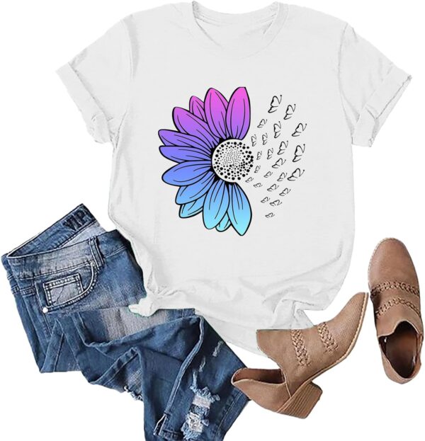 VREWARE 2025 T-Shirts Loose Short Sleeve Floral Print Summer Graphic Casual Tees Shirts Tops - Image 2