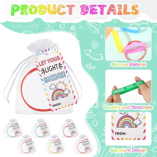 Liliful 72 Pcs Motivational Wristbands Gifts Set for Students, Back to School Gifts Colored Inspirational Silicone Bracelets with Inspirational Cards Organza Bags Classroom Goodie Bag Fillers - Image 4