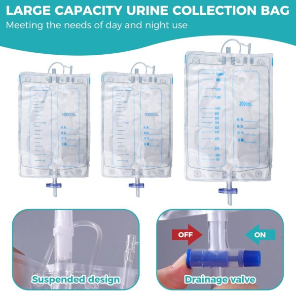 Wearable Urinary Drainage Bag for Men(2000 ML*1+1000 ML*2) ，Reusable Urine Collection Bag，Urinary Drainage Bag System，Elderly Urinalfor Bedridden Patients（Blue) - Image 7
