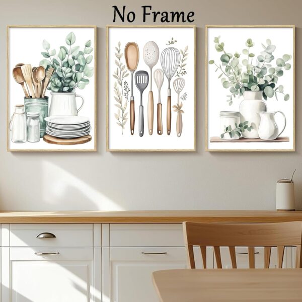 Modern Country Kitchen Wall Art Eucalyptus Leaves Print Minimalist Aesthetic Botanical Poster Sage Green Kitchen Wall Art Watercolor Botanical Plant Prints Boho Farmhouse Pictures 16x24inx3 No Frame - Image 5