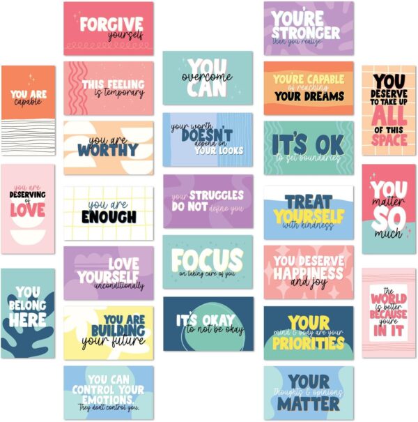 Strong Mental Health Mini Quote Cards / 50 Motivational Kindness Cards / 25 Vibrant Uplifting Designs / 2" x 3.5" Flat Business Card Size/Small Inspirational Daily Quote Cards