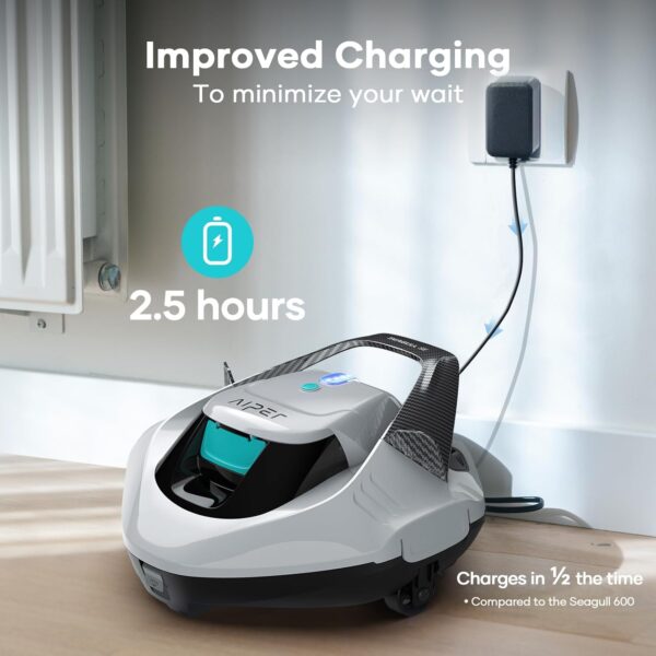 AIPER Cordless Robotic Pool Vacuum, Self-Parking Technology, Portable, Ideal for Above-Ground Flat Pool up to 40 Feet, White - Image 5