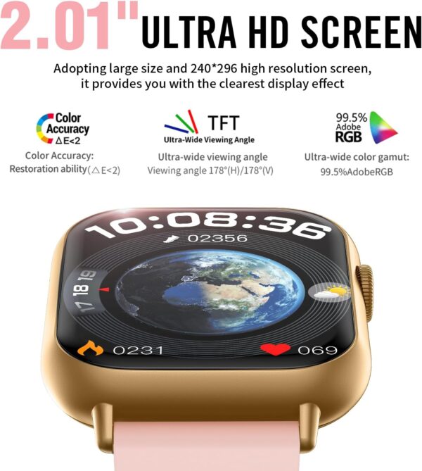 Smart Watches for Men Women (Answer/Make Call), 2.01" HD Screen Fitness Tracker Watch with Blood Pressure/Heart Rate/Sleep Monitor, Smart Watch for Android iOS Phones, IP67 Waterproof Sport Watch - Image 3