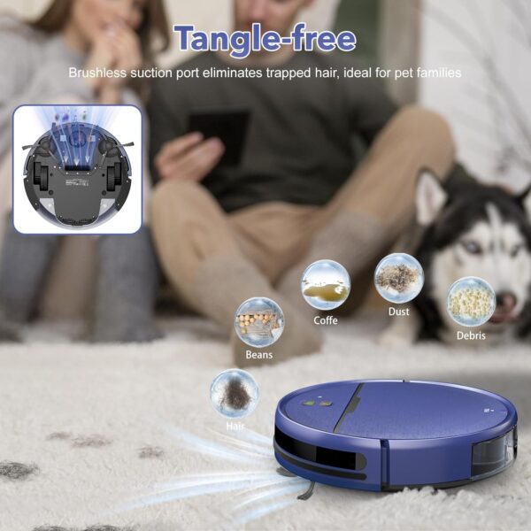 Robot Vacuum and Mop Combo, 2-in-1 Robot Vacuum Cleaner with Strong Suction, Compatible with APP/Home Integration, Schedule, Long battery life, Tangle-free, Ideal for Pet hair and Low Pile carpets - Image 5