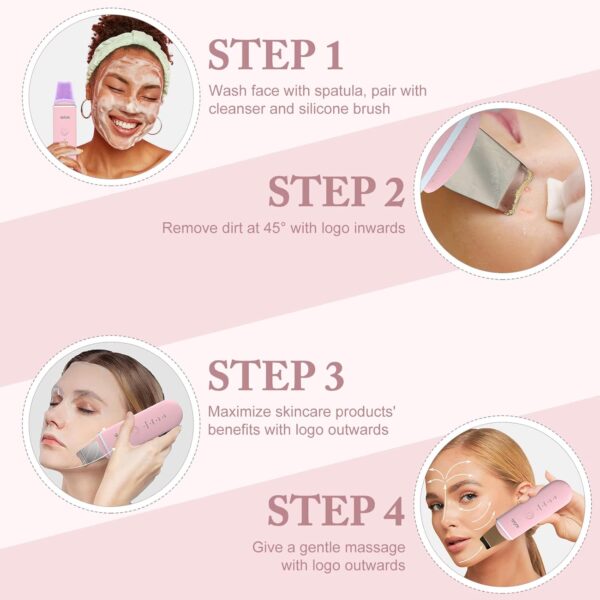 GUGUG Skin Scrubber Face Spatula - Skin Spatula Blackhead Remover Pore Cleaner with 4 Modes, Skin Care Tools-Pink - Image 4