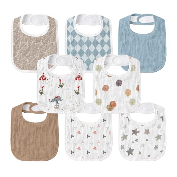 GLLQUEN BABY Muslin Drool Bibs for Boys Girls 8 Pack, Adjustable Baby Bibs for Drooling and Teething, Soft Cotton Baby Bandana Bibs for Newborn Feeding Essentials(Circus)