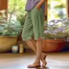 Linen Shorts for Women 2025 Summer Knee Length Straight Leg Loose Beach Bermuda Short with Pocket - Image 2