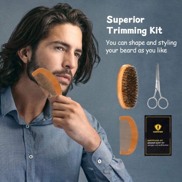 Ceenwes Upgraded Beard Grooming Kit - Conditioner, Oil, Brush, Comb, Balm, Scissors, Storage Bag for Beard and Mustache Trimming, Perfect Men's Gift - Image 5